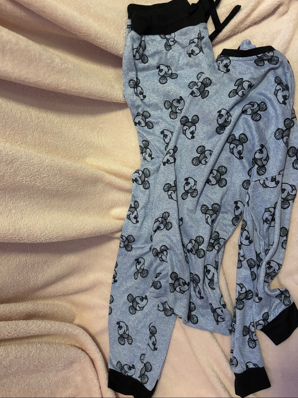 Disney Light Blue Mickey Mouse Print Pajama Set with Black Trim